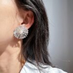 Wholesale statement flower earrings featuring a firework design, pearl accents, and available in 18K gold and platinum plated copper from junejewelry.com