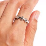 Wholesale Industrial Ball Gear Ring featuring dual-row spheres and gear motifs in 18K gold plated copper from junejewelry.com—factory price, free shipping.