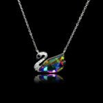 Bulk crystal swan necklace featuring Swarovski elements and platinum-plated copper – wholesale classic design from junejewelry.com.