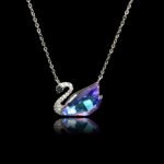 Bulk crystal swan necklace featuring Swarovski elements and platinum-plated copper – wholesale classic design from junejewelry.com.