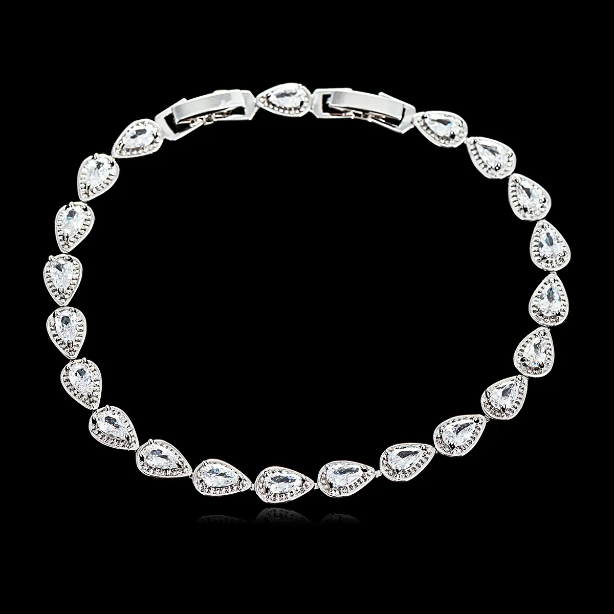 CK10043-001.99.A Platinum plated tennis bracelet with sparkling pear cut cubic zirconia stones.