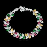 Elegant marquise cut CZ leaf bracelet with platinum plating.