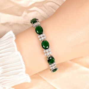 Wholesale Zircon Charm Bracelet featuring clear sparkling stones on platinum plated copper from JuneJewelry.com.