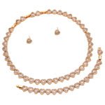 Wholesale heart zircon set with sparkling clear crystals on rose gold plated copper from JuneJewelry.com – romantic fashion jewelry for bulk orders.