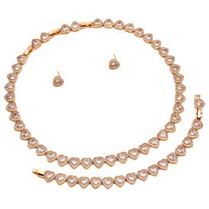 Wholesale heart zircon set with sparkling clear crystals on rose gold plated copper from JuneJewelry.com – romantic fashion jewelry for bulk orders.