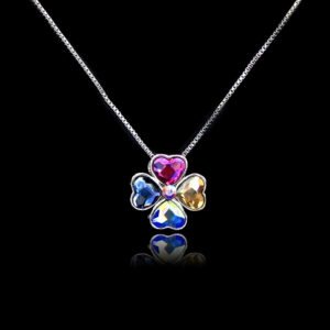 Swarovski element heart clover Necklace