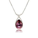 Wholesale Square Crystal Necklace featuring pink crystal on platinum plated copper from JuneJewelry.com.