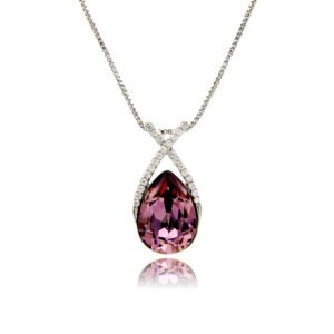 Wholesale Square Crystal Necklace featuring pink crystal on platinum plated copper from JuneJewelry.com.
