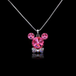 Wholesale Mickey necklace with tie featuring Swarovski elements from junejewelry.com. Cute cartoon character jewelry for resale.