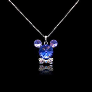 Wholesale Mickey necklace with tie featuring Swarovski elements from junejewelry.com. Cute cartoon character jewelry for resale.