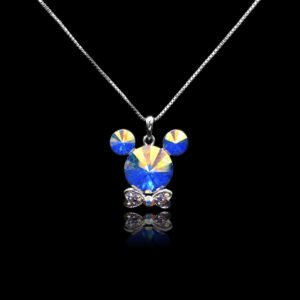 Wholesale Mickey necklace with tie featuring Swarovski elements from junejewelry.com. Cute cartoon character jewelry for resale.