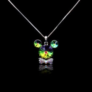 Wholesale Mickey necklace with tie featuring Swarovski elements from junejewelry.com. Cute cartoon character jewelry for resale.