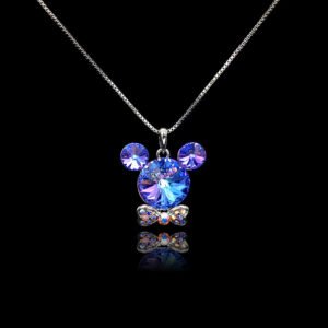 Wholesale Mickey necklace with tie featuring Swarovski elements from junejewelry.com. Cute cartoon character jewelry for resale.