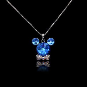 Wholesale Mickey necklace with tie featuring Swarovski elements from junejewelry.com. Cute cartoon character jewelry for resale.