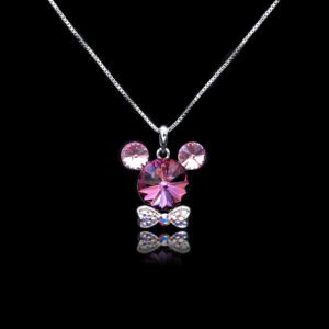 Wholesale Mickey necklace with tie featuring Swarovski elements from junejewelry.com. Cute cartoon character jewelry for resale.