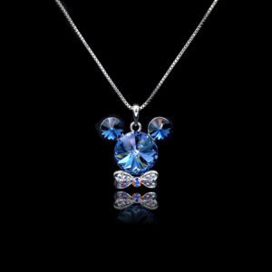 Wholesale Mickey necklace with tie featuring Swarovski elements from junejewelry.com. Cute cartoon character jewelry for resale.