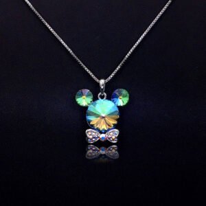 Wholesale Mickey necklace with tie featuring Swarovski elements from junejewelry.com. Cute cartoon character jewelry for resale.