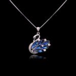 Bulk animal swan pendant necklace with genuine Swarovski crystals and platinum-plated copper—trendy wholesale design from junejewelry.com.