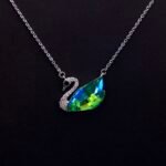 Wholesale unique swan necklace with Swarovski element crystals and platinum-plated copper—factory-price design from junejewelry.com.