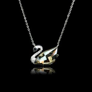 Wholesale unique swan necklace with Swarovski element crystals and platinum-plated copper—factory-price design from junejewelry.com.