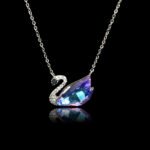 Wholesale unique swan necklace with Swarovski element crystals and platinum-plated copper—factory-price design from junejewelry.com.