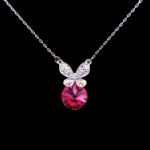 Wholesale butterfly necklace featuring Swarovski elements and platinum plating. Bulk fashion jewelry for resale.