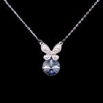 Wholesale butterfly necklace featuring Swarovski elements and platinum plating. Bulk fashion jewelry for resale.