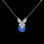 Wholesale butterfly necklace featuring Swarovski elements and platinum plating. Bulk fashion jewelry for resale.