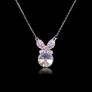 Wholesale butterfly necklace featuring Swarovski elements and platinum plating. Bulk fashion jewelry for resale.