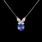 Wholesale butterfly necklace featuring Swarovski elements and platinum plating. Bulk fashion jewelry for resale.