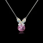 Wholesale butterfly necklace featuring Swarovski elements and platinum plating. Bulk fashion jewelry for resale.