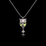 Wholesale Swarovski owl necklace with genuine crystals and platinum‑plated copper from junejewelry.com – cute factory price animal pendant for wholesale.
