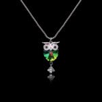 Wholesale Swarovski owl necklace with genuine crystals and platinum‑plated copper from junejewelry.com – cute factory price animal pendant for wholesale.