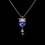 Wholesale Swarovski owl necklace with genuine crystals and platinum‑plated copper from junejewelry.com – cute factory price animal pendant for wholesale.
