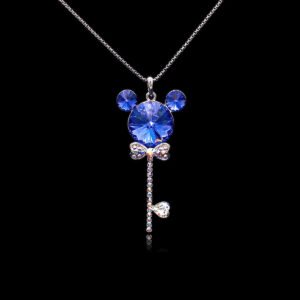 Wholesale Mickey key necklace with Swarovski elements from junejewelry.com. Cute cartoon character jewelry for resale.