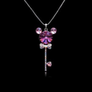 Wholesale Mickey key necklace with Swarovski elements from junejewelry.com. Cute cartoon character jewelry for resale.