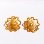 Wholesale Sun Relief Stud Earrings featuring vintage relief sun medallion and twisted ribbon knot on copper with 18K gold or platinum plating from junejewelry.com—factory price, free shipping.
