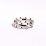 Wholesale Industrial Ball Gear Ring featuring dual-row spheres and gear motifs in 18K gold plated copper from junejewelry.com—factory price, free shipping.