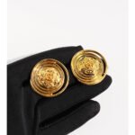 Wholesale Metal big Stud Earrings with mirror-like round button design in 18K gold-plated copper from junejewelry.com—factory price, free shipping.