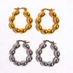 Wholesale Olive Bead U-Shape Hoop Earrings featuring olive seed beads on a copper band plated in 18K gold and platinum from junejewelry.com—factory price, free shipping.