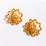 Wholesale Sun Relief Stud Earrings featuring vintage relief sun medallion and twisted ribbon knot on copper with 18K gold or platinum plating from junejewelry.com—factory price, free shipping.