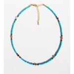 Wholesale blue turquoise beaded necklace featuring natural turquoise beads, a delicate design, and 18K gold plated copper from junejewelry.com