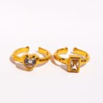 Wholesale Vintage Hammered Heart Zircon Ring with hand-hammered texture and 18K gold plated copper from junejewelry.com—factory price, free shipping.