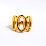 Wholesale Hollow Oval Wide Band Ring with hollow oval shape and bold lines in 18K gold-plated copper from junejewelry.com—factory price, free shipping.