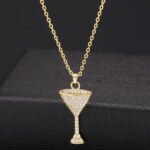 Wholesale Wine Glass Pendant Necklace featuring zircon crystals on platinum-plated copper from junejewelry.com—factory price, free shipping, Ins-style charm.