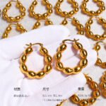 Wholesale Olive Bead U-Shape Hoop Earrings featuring olive seed beads on a copper band plated in 18K gold and platinum from junejewelry.com—factory price, free shipping.