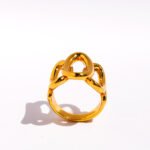 Wholesale Hollow Oval Wide Band Ring with hollow oval shape and bold lines in 18K gold-plated copper from junejewelry.com—factory price, free shipping.