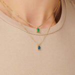 Wholesale rectangular zircon necklace, 18K gold plated, from junejewelry.com. Simple and elegant jewelry for resale.