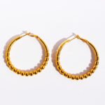 Wholesale Bead Hoop Earrings featuring oversized copper hoops with bamboo segments and round bead accents, plated in 18K gold or platinum from junejewelry.com—factory price, free shipping.