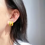Wholesale Dopamine Enamel Hoop Earrings featuring multicolor enamel drip glaze on petite stackable blue hoops from junejewelry.com—factory price, free shipping